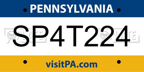 SP4T224 Pennsylvania License Plate