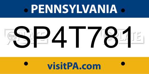 SP4T781 Pennsylvania License Plate