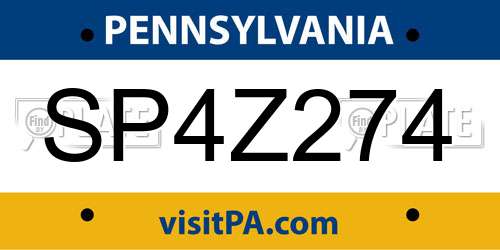 SP4Z274 Pennsylvania License Plate