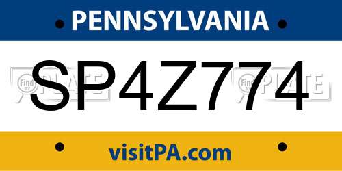 SP4Z774 Pennsylvania License Plate