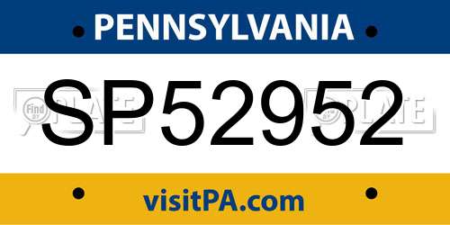 SP52952 Pennsylvania License Plate