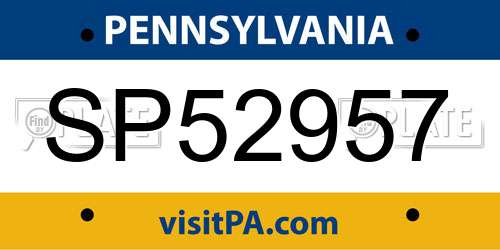 SP52957 Pennsylvania License Plate