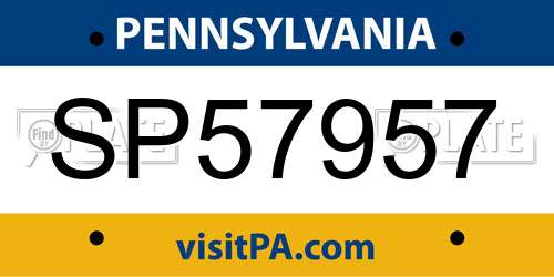 SP57957 Pennsylvania License Plate