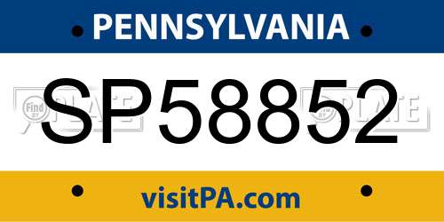 SP58852 Pennsylvania License Plate