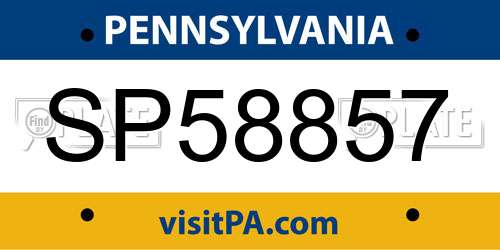 SP58857 Pennsylvania License Plate