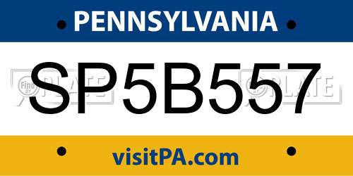 SP5B557 Pennsylvania License Plate