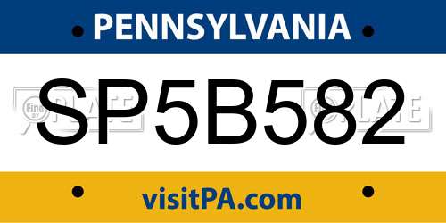 SP5B582 Pennsylvania License Plate