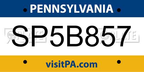 SP5B857 Pennsylvania License Plate