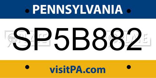 SP5B882 Pennsylvania License Plate