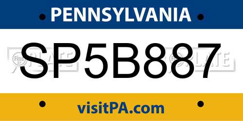 SP5B887 Pennsylvania License Plate