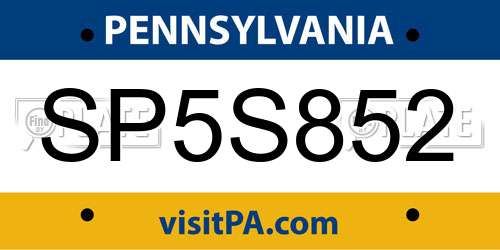 SP5S852 Pennsylvania License Plate
