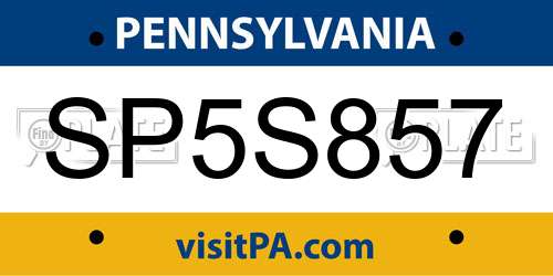 SP5S857 Pennsylvania License Plate
