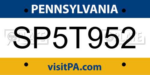 SP5T952 Pennsylvania License Plate