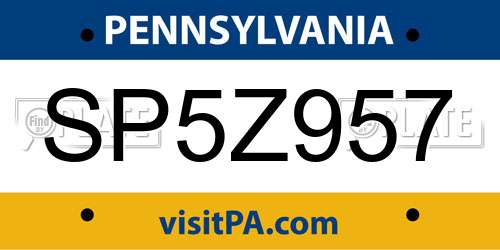 SP5Z957 Pennsylvania License Plate