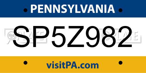 SP5Z982 Pennsylvania License Plate