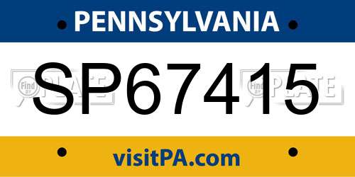 SP67415 Pennsylvania License Plate