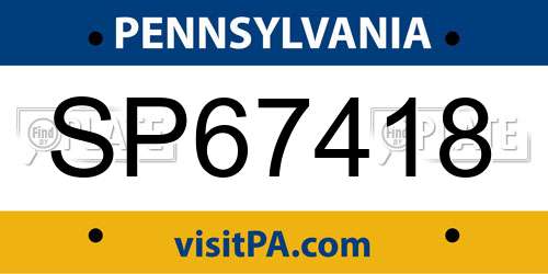 SP67418 Pennsylvania License Plate