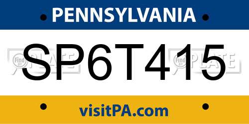 SP6T415 Pennsylvania License Plate