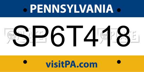 SP6T418 Pennsylvania License Plate