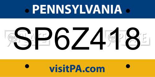 SP6Z418 Pennsylvania License Plate