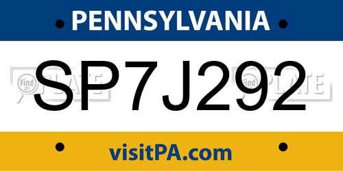 SP7J292 Pennsylvania License Plate