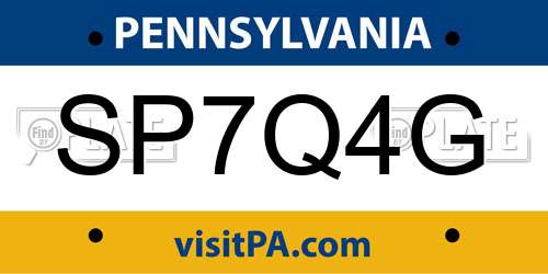 SP7Q4G Pennsylvania License Plate
