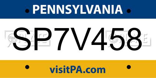 SP7V458 Pennsylvania License Plate