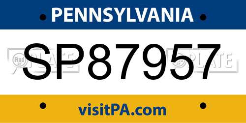 SP87957 Pennsylvania License Plate