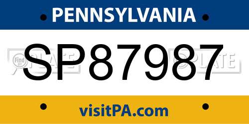 SP87987 Pennsylvania License Plate