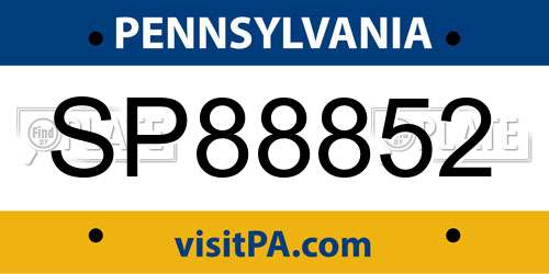 SP88852 Pennsylvania License Plate