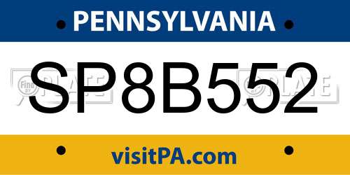 SP8B552 Pennsylvania License Plate
