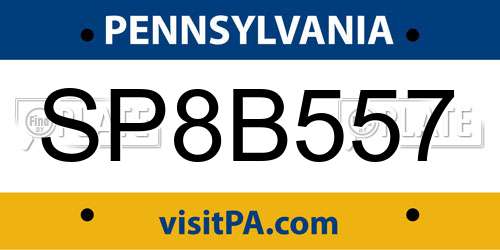 SP8B557 Pennsylvania License Plate