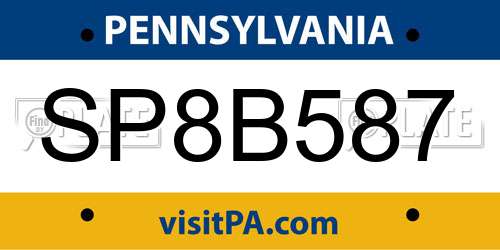 SP8B587 Pennsylvania License Plate