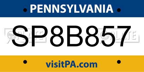 SP8B857 Pennsylvania License Plate