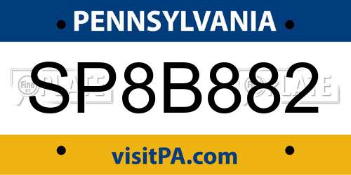 SP8B882 Pennsylvania License Plate