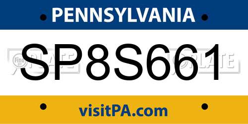 SP8S661 Pennsylvania License Plate