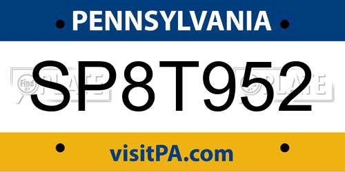 SP8T952 Pennsylvania License Plate