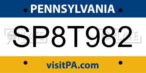 SP8T982 Pennsylvania License Plate