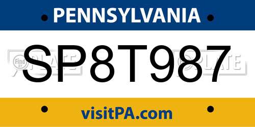 SP8T987 Pennsylvania License Plate