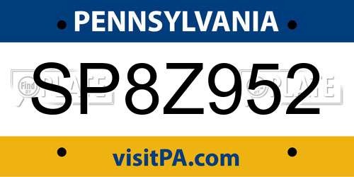 SP8Z952 Pennsylvania License Plate
