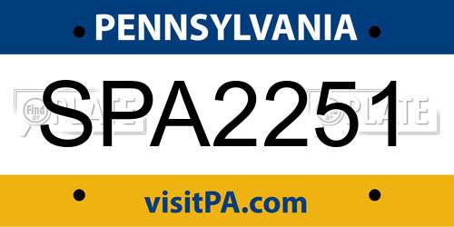 SPA2251 Pennsylvania License Plate