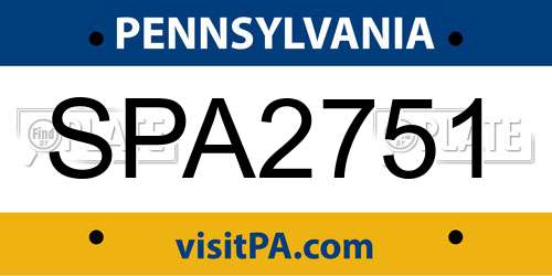 SPA2751 Pennsylvania License Plate