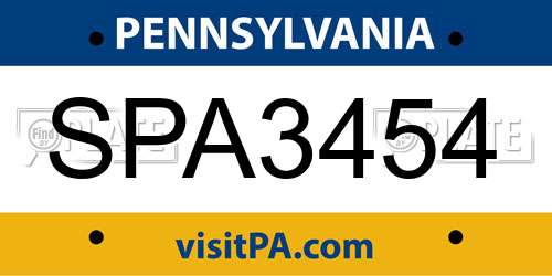 SPA3454 Pennsylvania License Plate