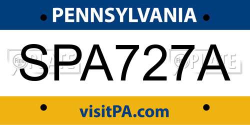 SPA727A Pennsylvania License Plate