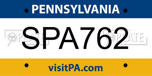SPA762 Pennsylvania License Plate