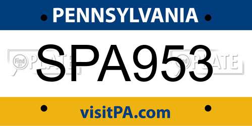 SPA953 Pennsylvania License Plate