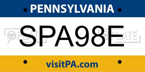 SPA98E Pennsylvania License Plate