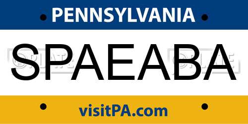 SPAEABA Pennsylvania License Plate