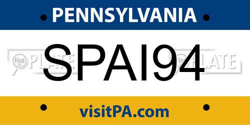 SPAI94 Pennsylvania License Plate