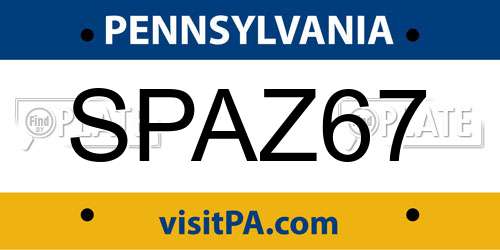 SPAZ67 Pennsylvania License Plate